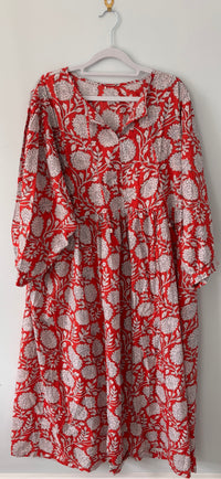 Floral-print cotton smock dress rose red