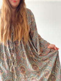 Nova grey pink paisley-print boho silk dress