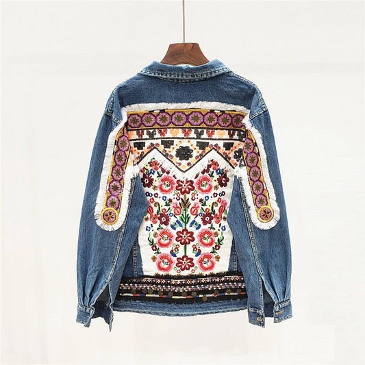 Denim boho embroidered jacket