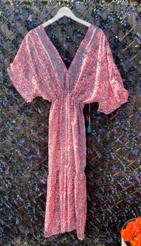 Cora pink floral-print silk midi dress