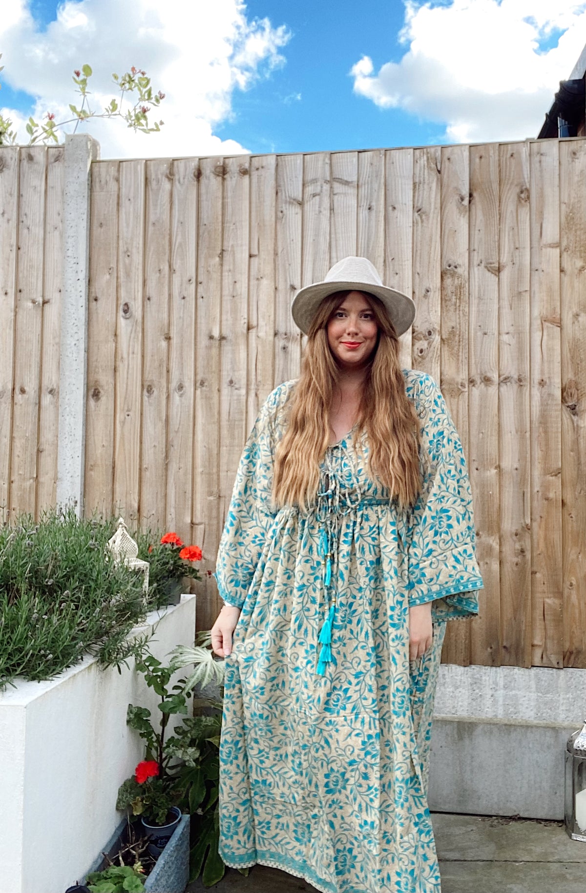Nova blue gold boho silk dress