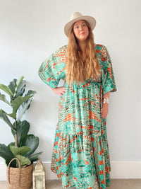 Cora green abstract-print silk dress