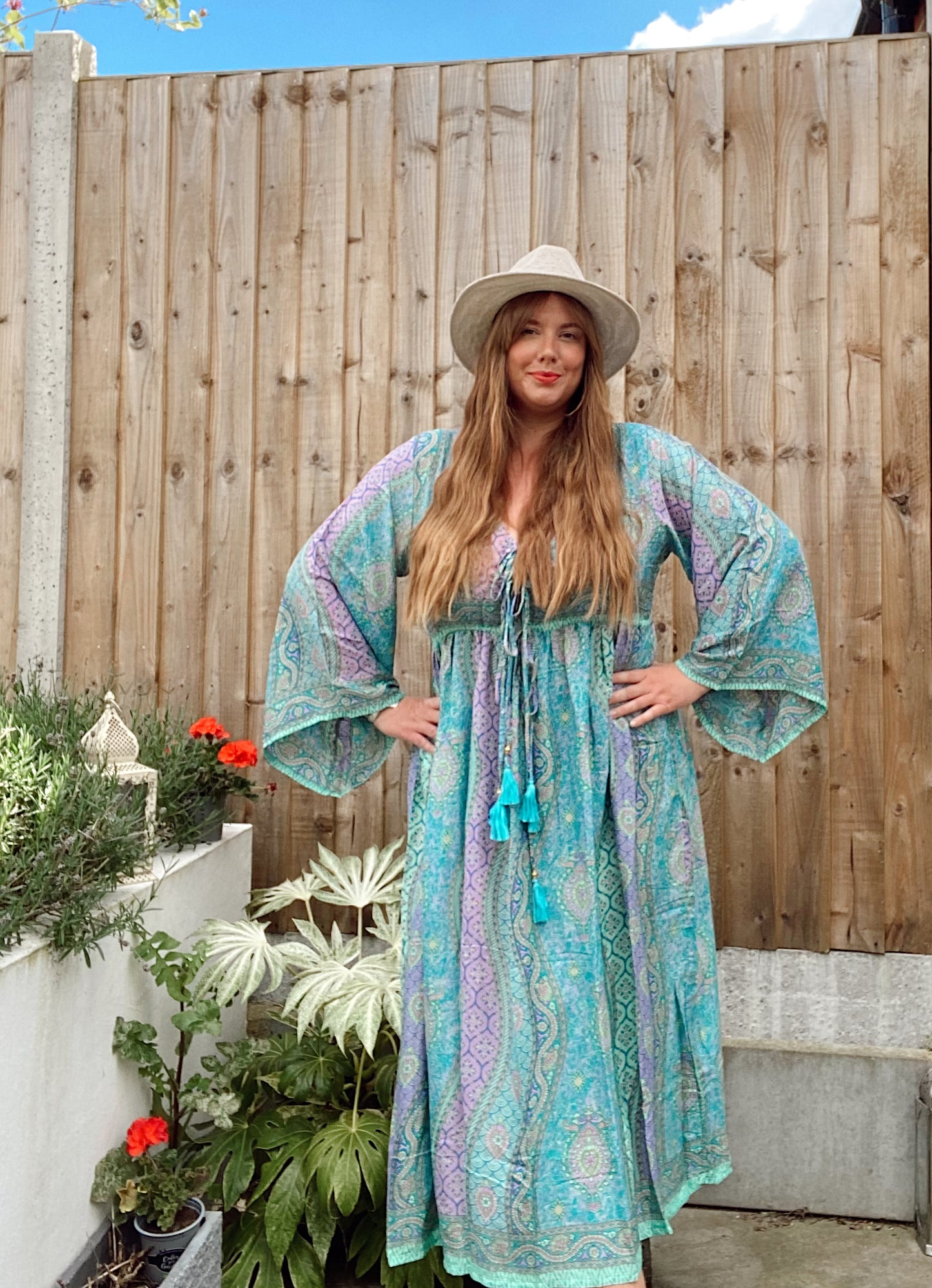 Nova blue lilac boho silk dress