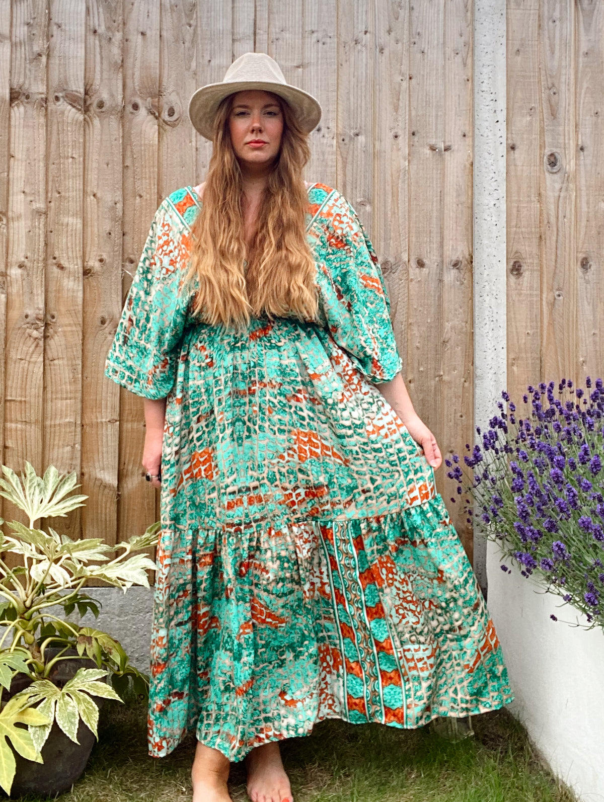 Cora green abstract-print silk dress