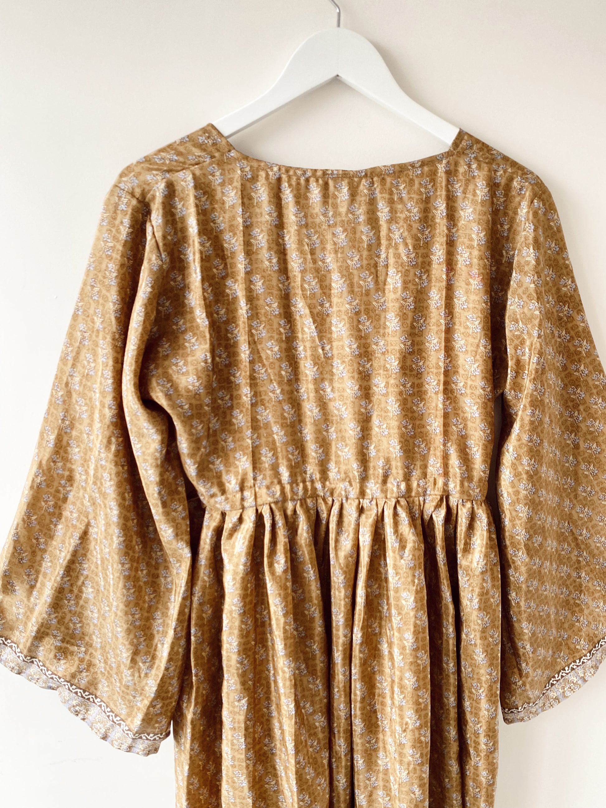 Nova light-brown floral print recycled-silk midi dress free size UK8-14DRESSES