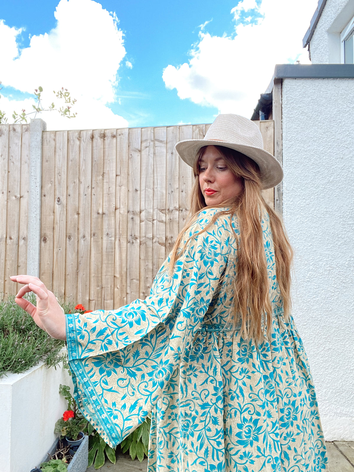 Nova blue gold boho silk dress