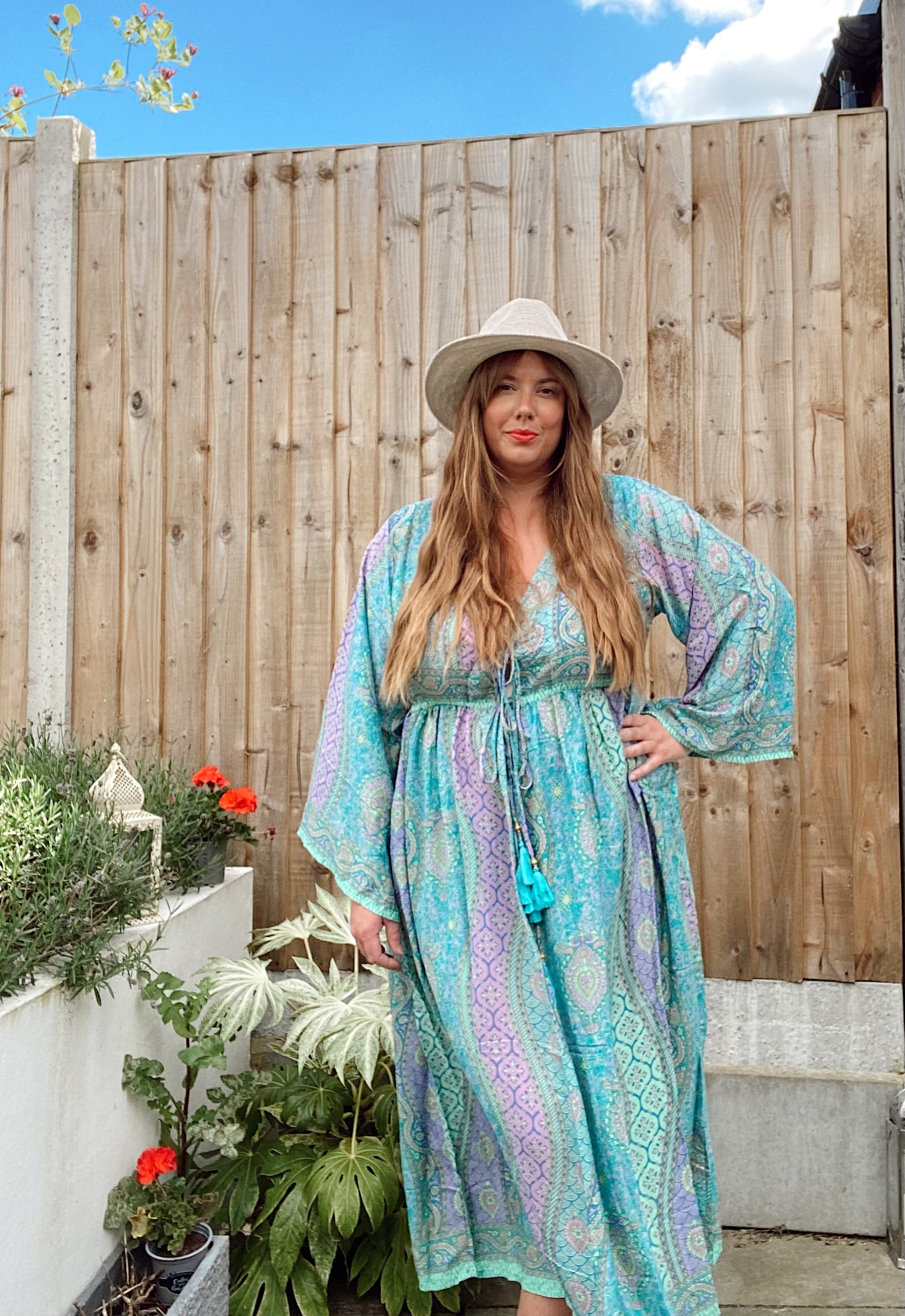 Nova blue lilac boho silk dress