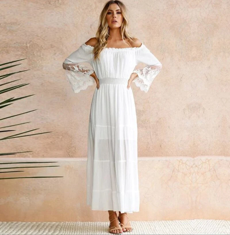 Edie boho off-the-shoulder lace maxi dressDRESSES