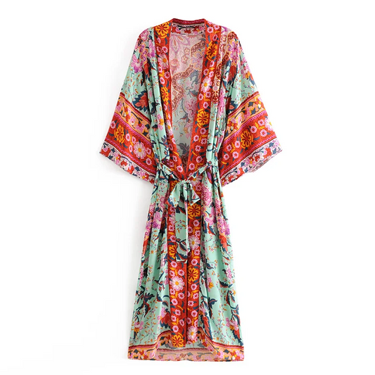 Luna floral-print bohemian kimono//cover-up//wrap dress