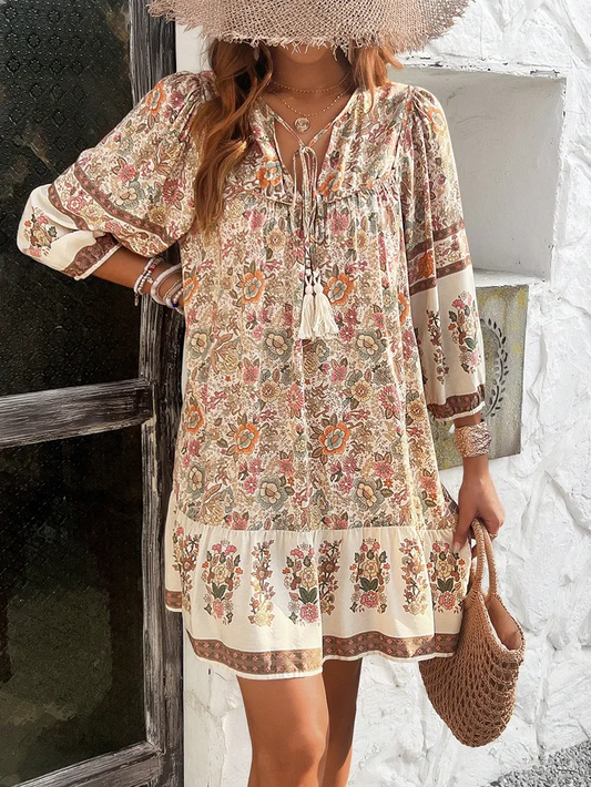 Sol cotton-blend beige boho dress/tunic