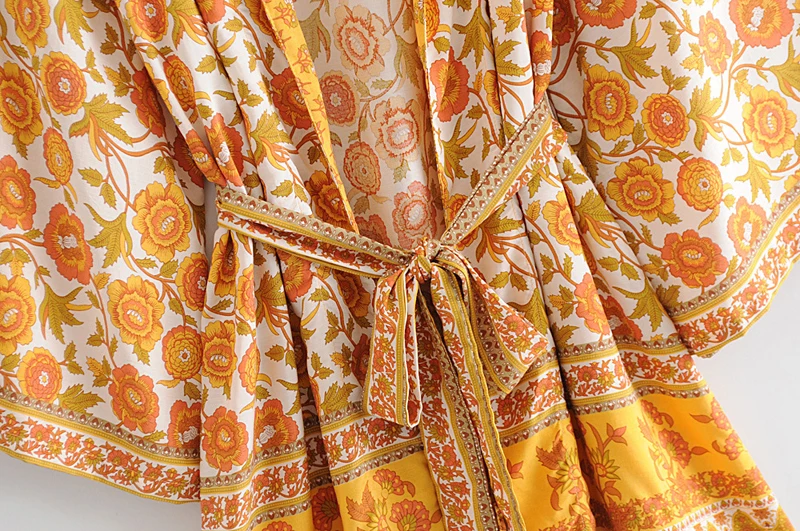 Yellow floral-print bohemian kimono//cover-up