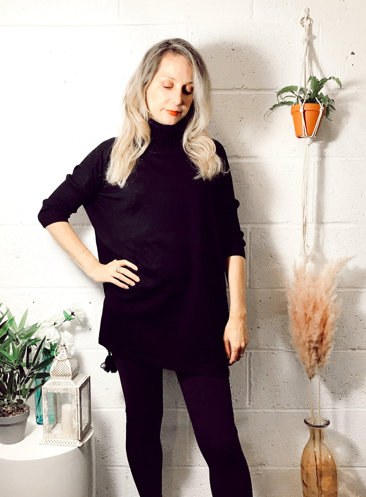 Edie roll-neck tassel trim poncho