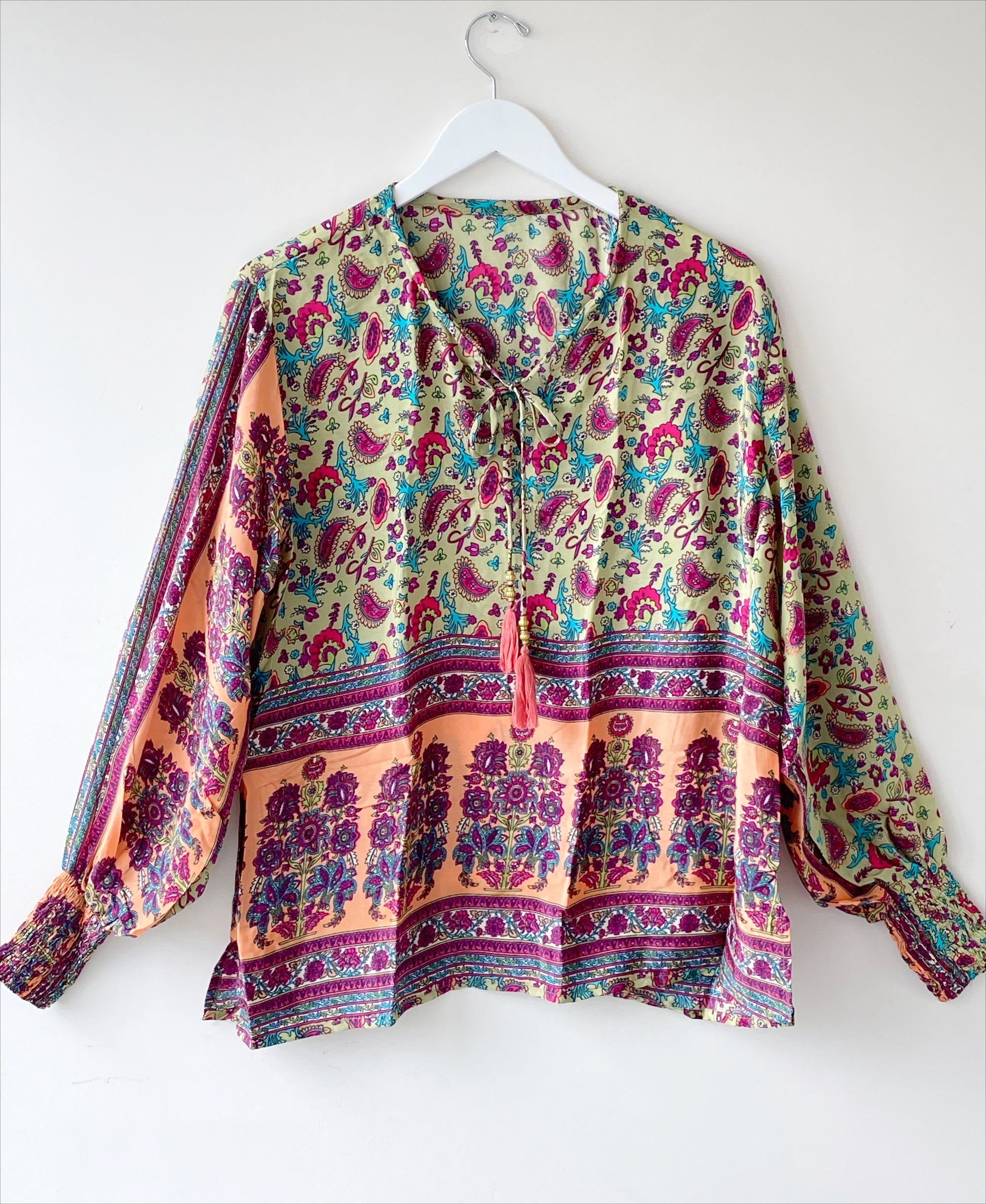 Florence green/purple floral-print blouse free size UK 8-14blouse