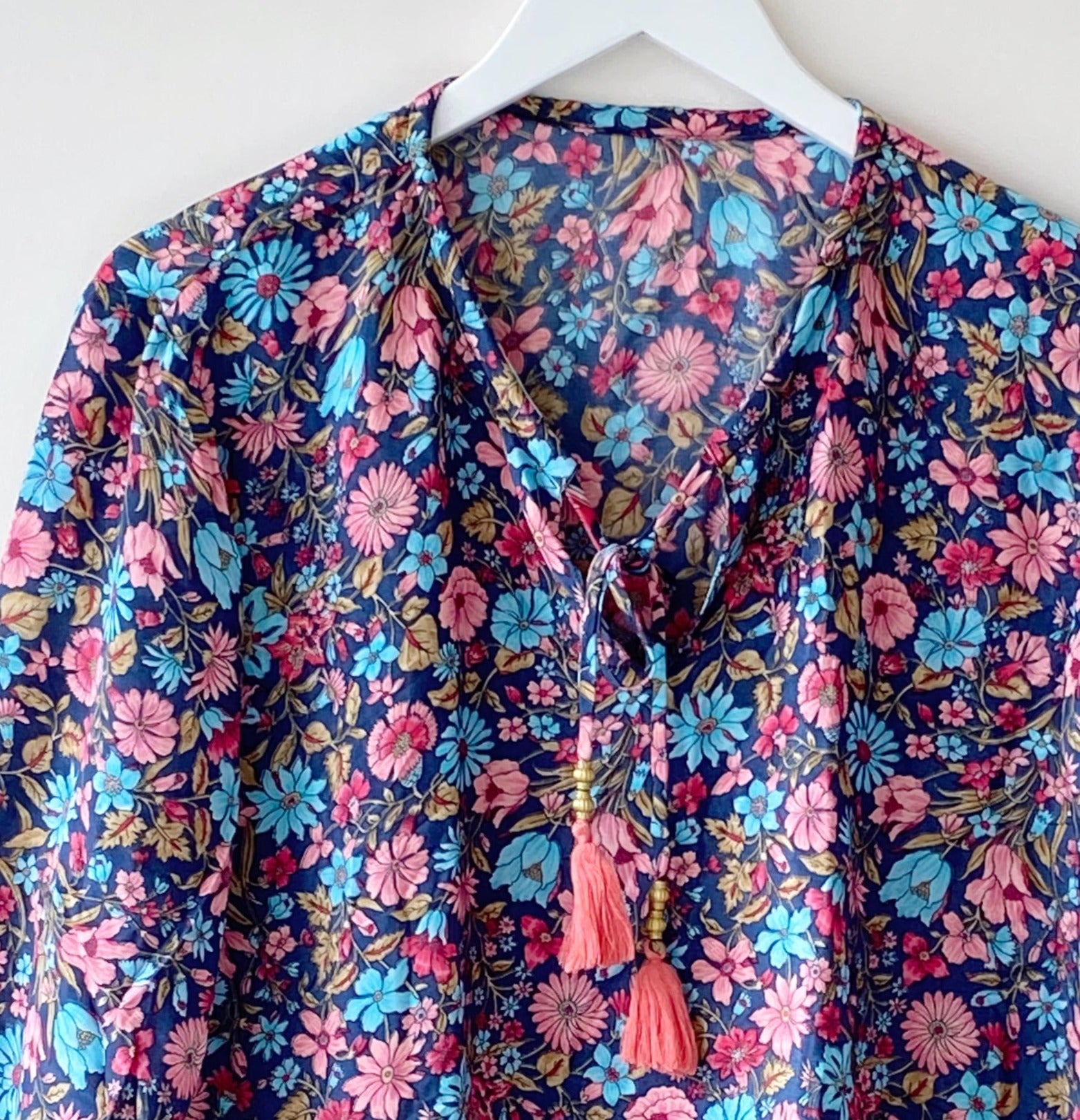 Florence navy/purple floral-print blouse free size UK 8-14blouse