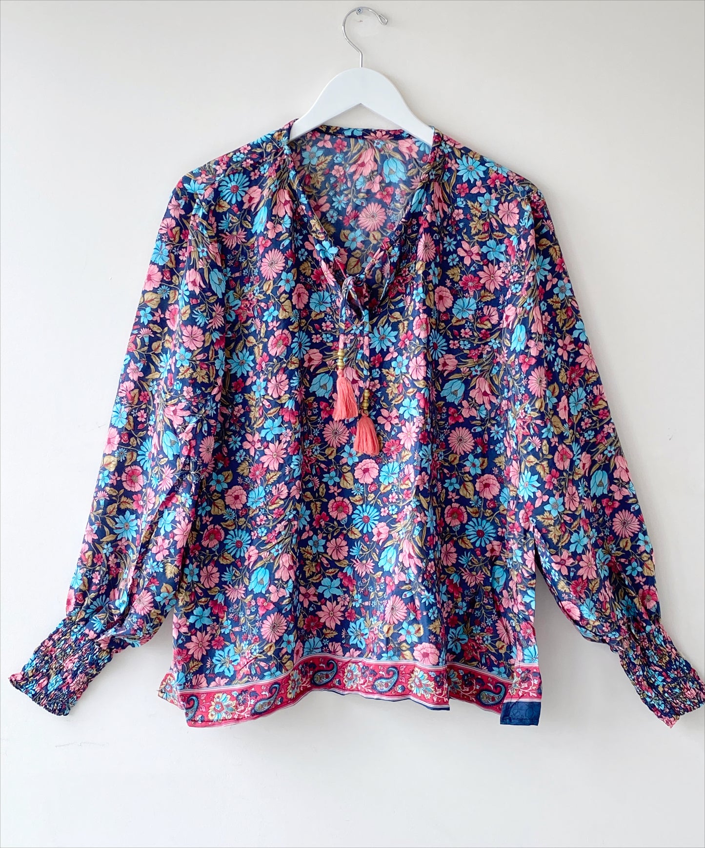 Florence navy/purple floral-print blouse free size UK 8-14blouse