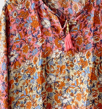 Florence beige/pink floral-print blouse free size UK 8-14blouse