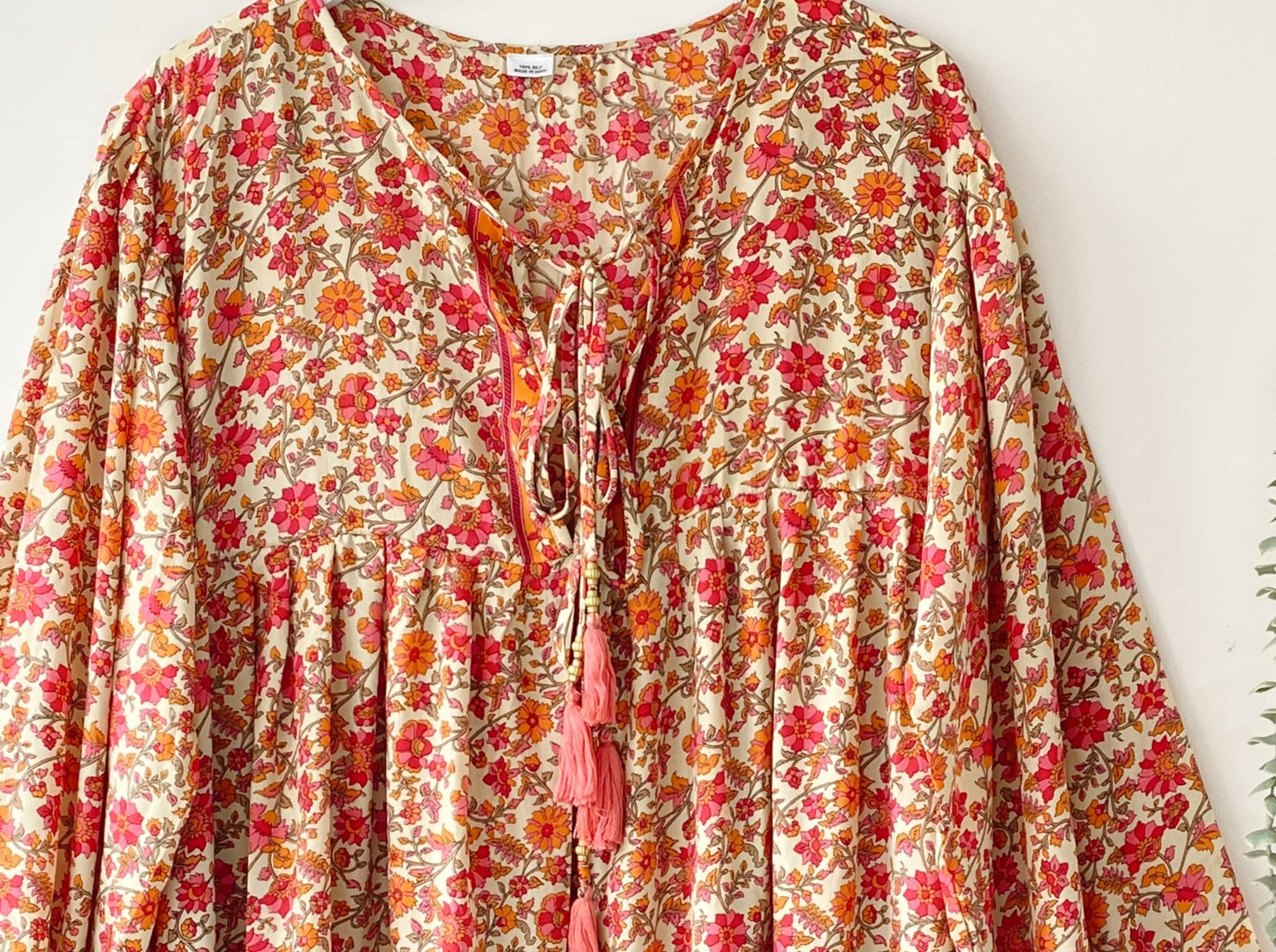Florence beige/pink floral-print silk dress free size UK 8-16DRESSES