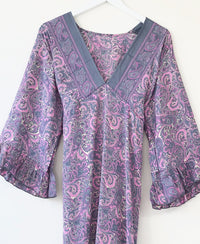 Bluebell lilac vintage-silk free-size ruffled-sleeved tie maxi dressDRESSES