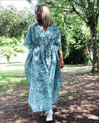 Eden bohemian printed cotton teal maxi kaftan//dress free sizeDRESSES