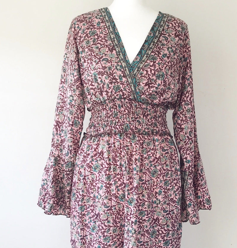 Flora pink floral-print silk jumpsuit free-size UK 8-14JUMPSUIT