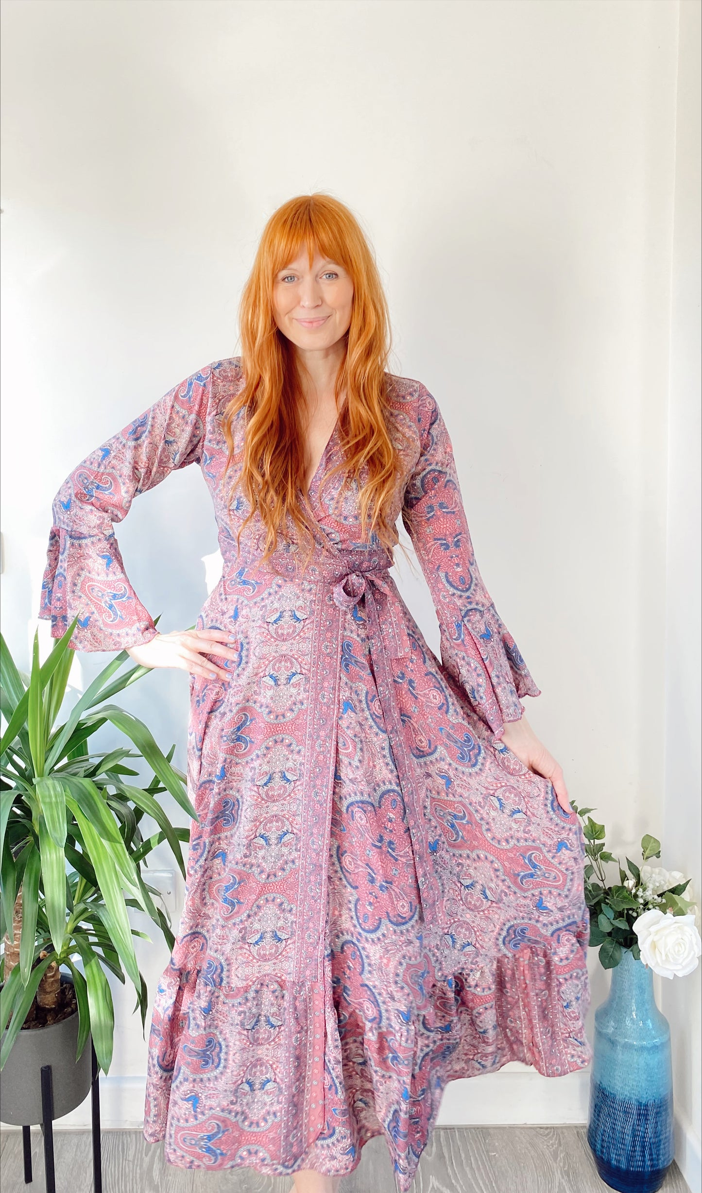 Ophelia lilac silk wrap maxi dress free-size UK 8-14DRESSES