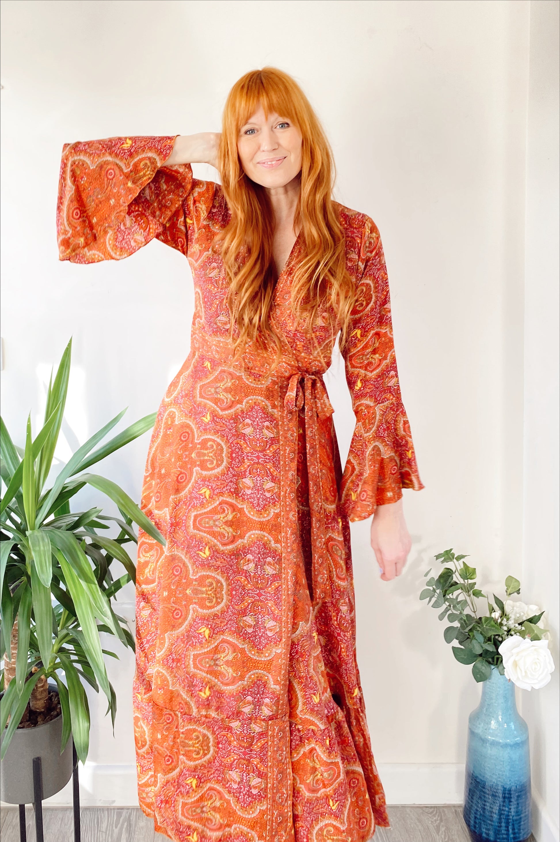Ophelia red paisley-print silk wrap maxi dress free-size UK 8-14DRESSES