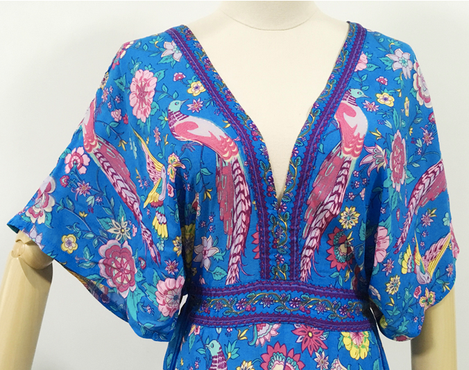 Lily boho floral-print cotton-blend V-neck tassel dressDRESSES
