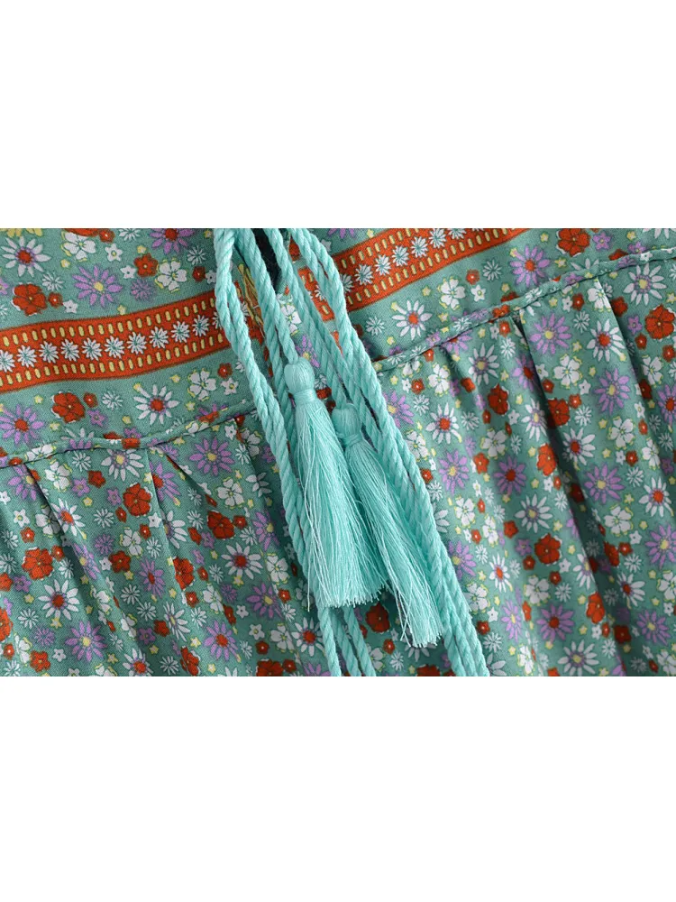 Joni pale-green floral-print boho midi dressDRESSES