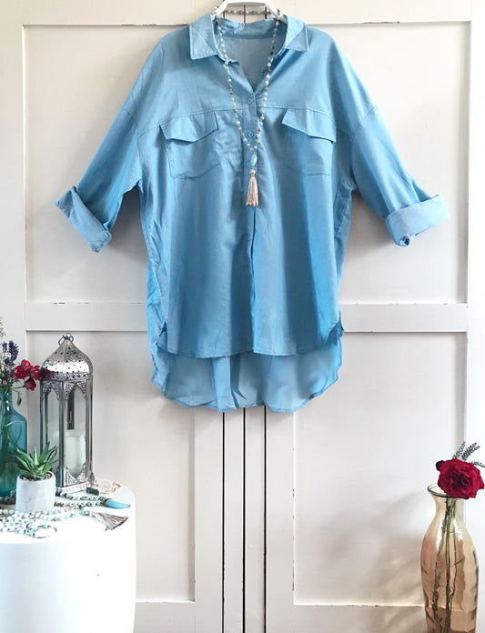 Amelie oversized cotton blue vintage-style shirt//blouseblouse