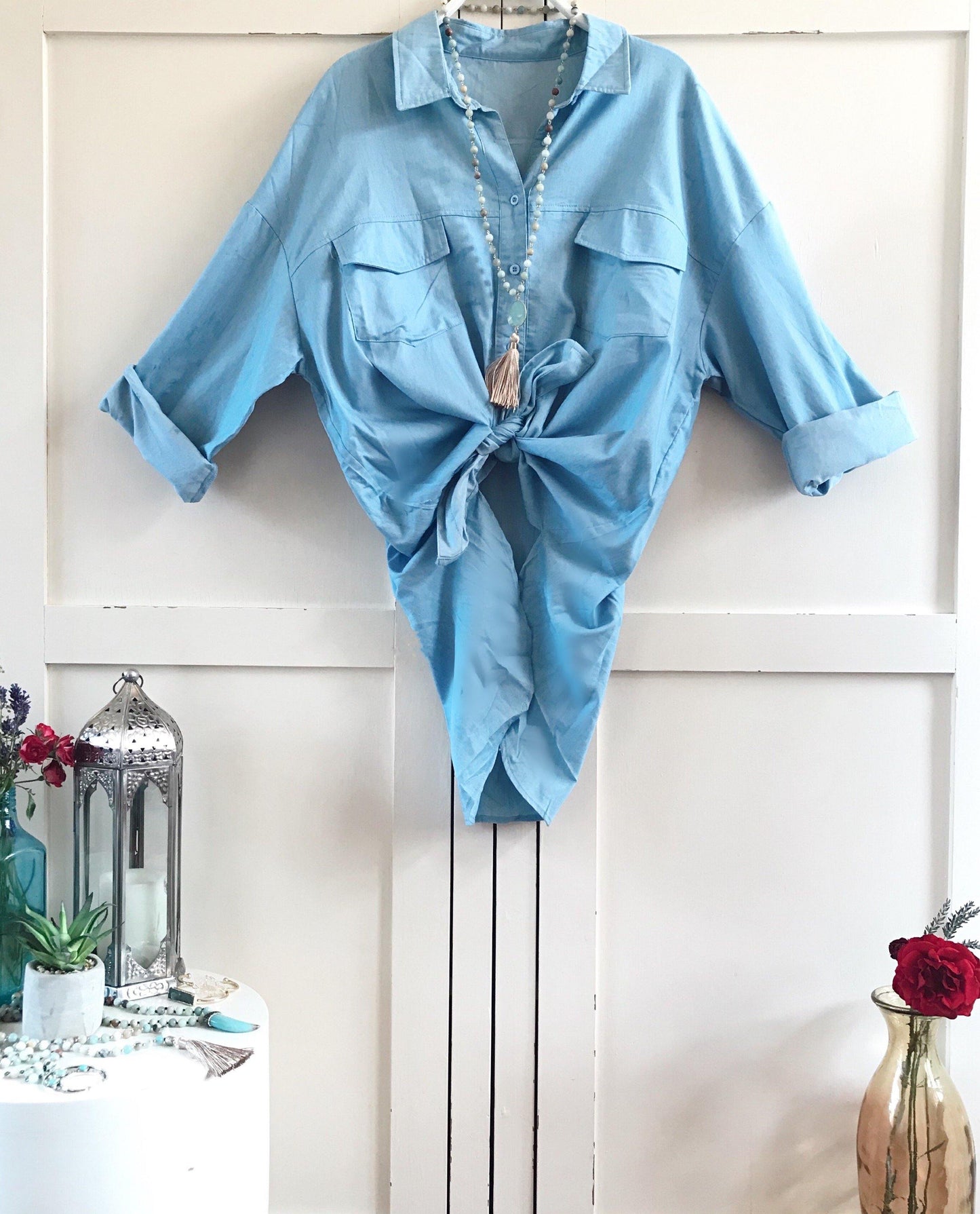 Amelie oversized cotton blue vintage-style shirt//blouseblouse