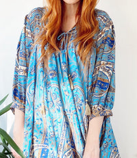 Aurora blue floral paisley-print silk midi dress free-size UK 8-16DRESSES