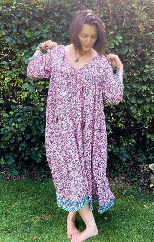 Aurora pink floral-print silk midi dress free-size UK 8-16DRESSES