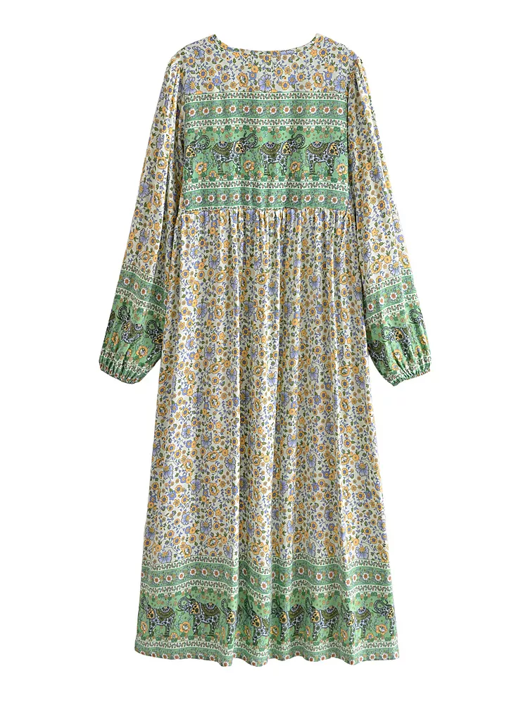 Joni green floral-print boho midi dressDRESSES