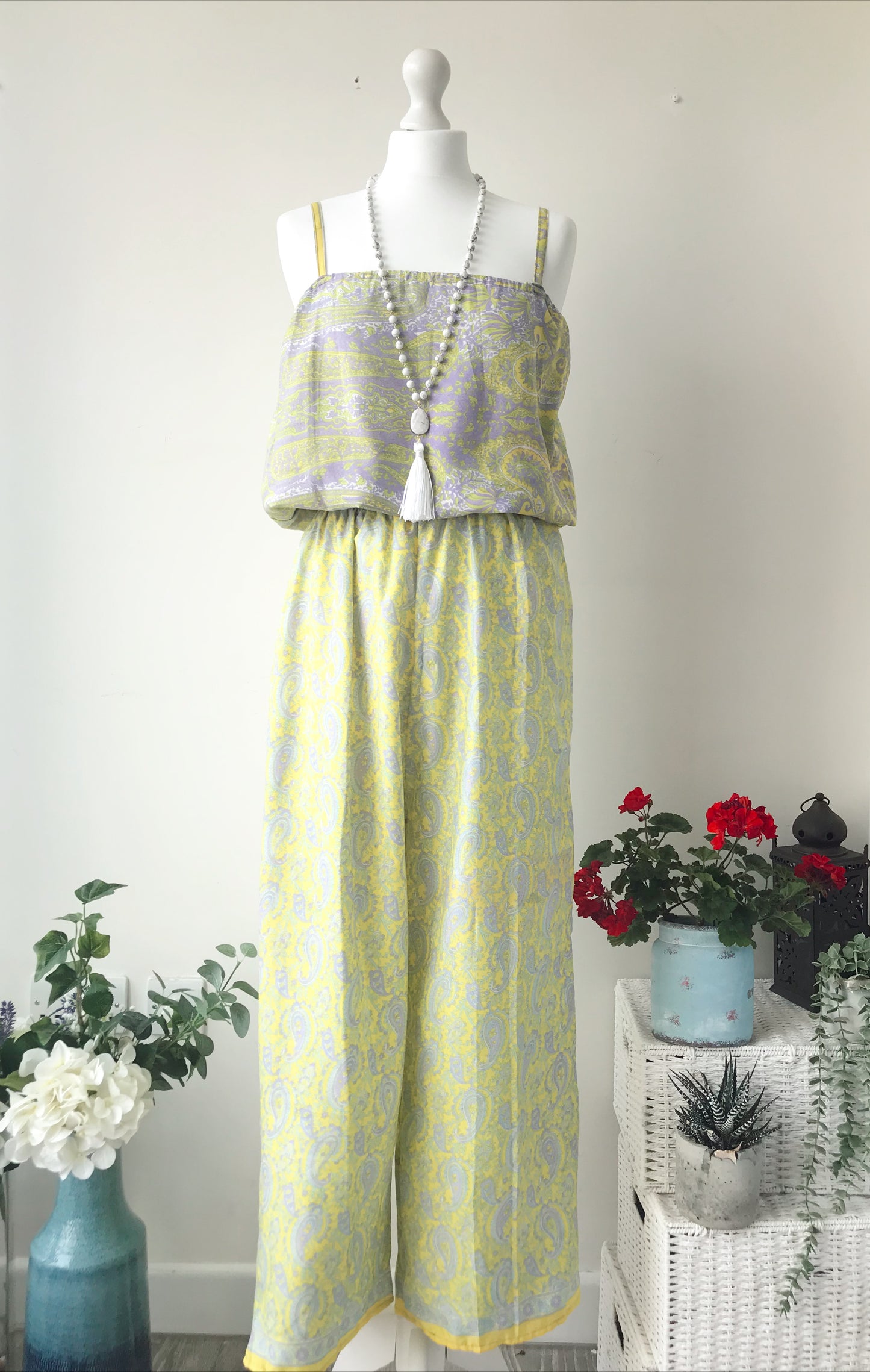 Layla yellow/lilac paisley-print silk jumpsuit free-sizeDRESSES