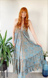 Cici blue paisley-print recycled-silk maxi dressDRESSES