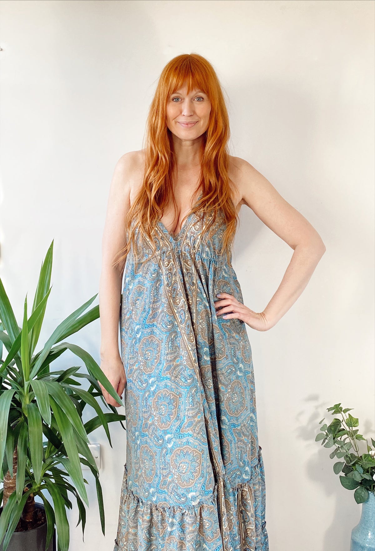 Cici blue paisley-print recycled-silk maxi dressDRESSES