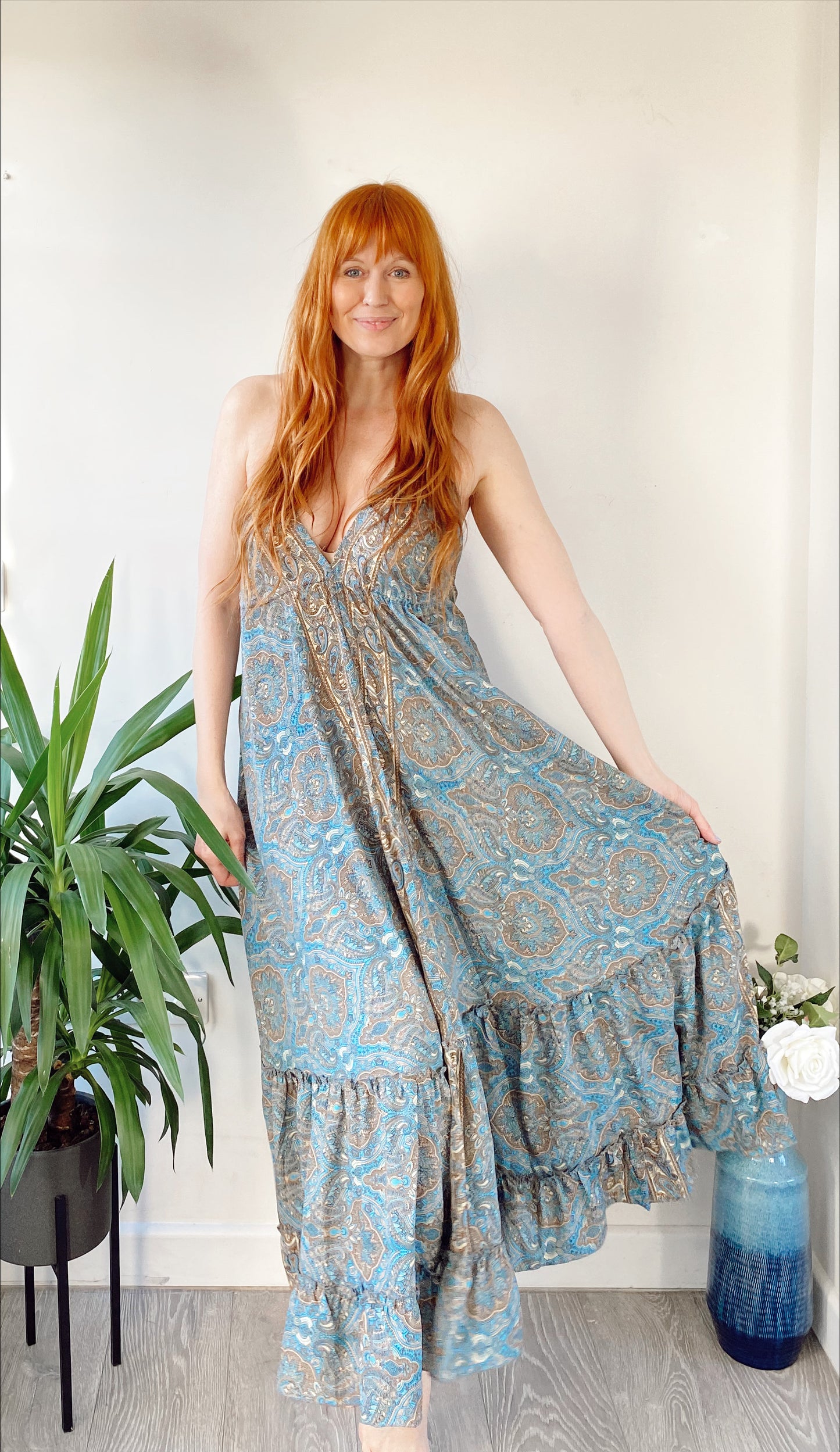 Cici blue paisley-print recycled-silk maxi dressDRESSES