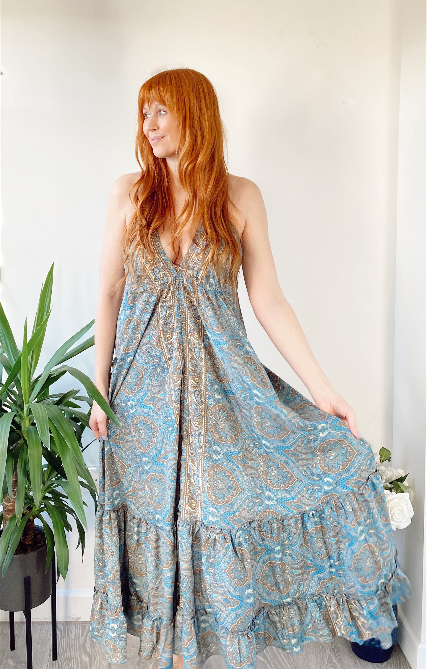 Cici blue paisley-print recycled-silk maxi dressDRESSES