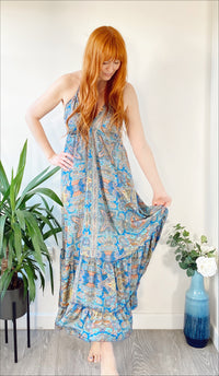 Cici cobalt blue recycled-silk maxi dressDRESSES