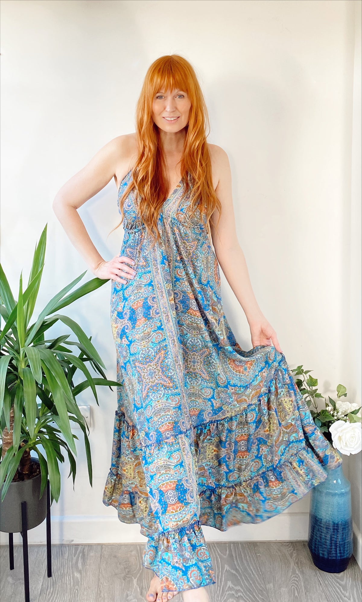 Cici cobalt blue recycled-silk maxi dressDRESSES