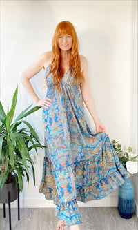 Cici cobalt blue recycled-silk maxi dressDRESSES