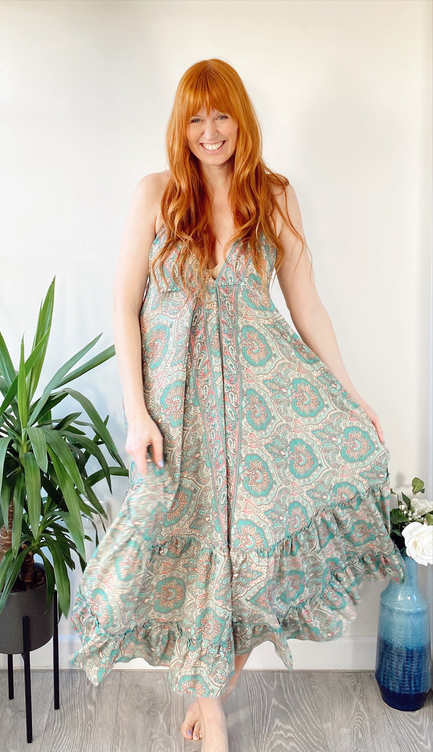 Cici green paisley-print recycled-silk maxi dressDRESSES