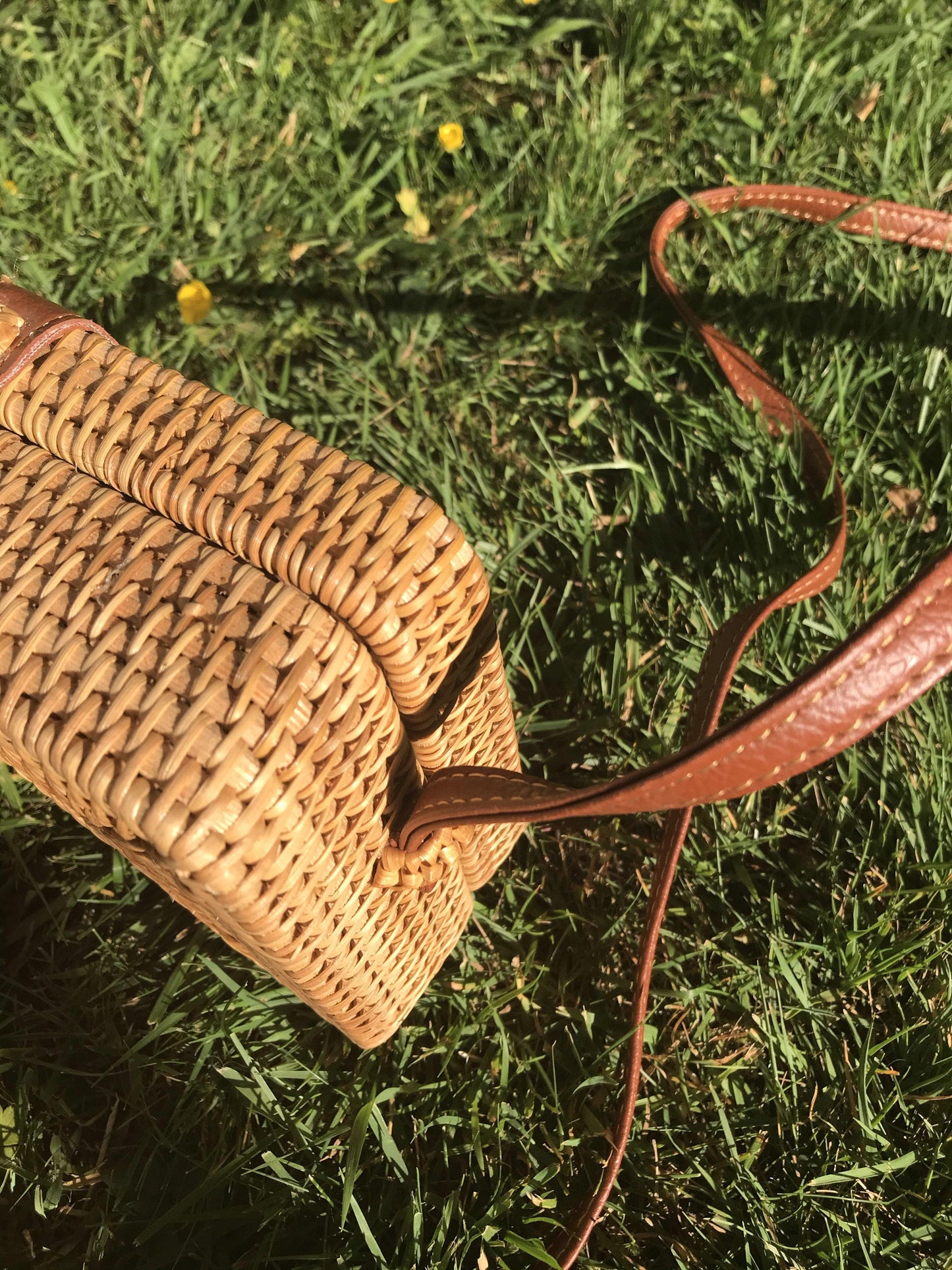 Box-style square rattan boho cross-body woven bagBAG