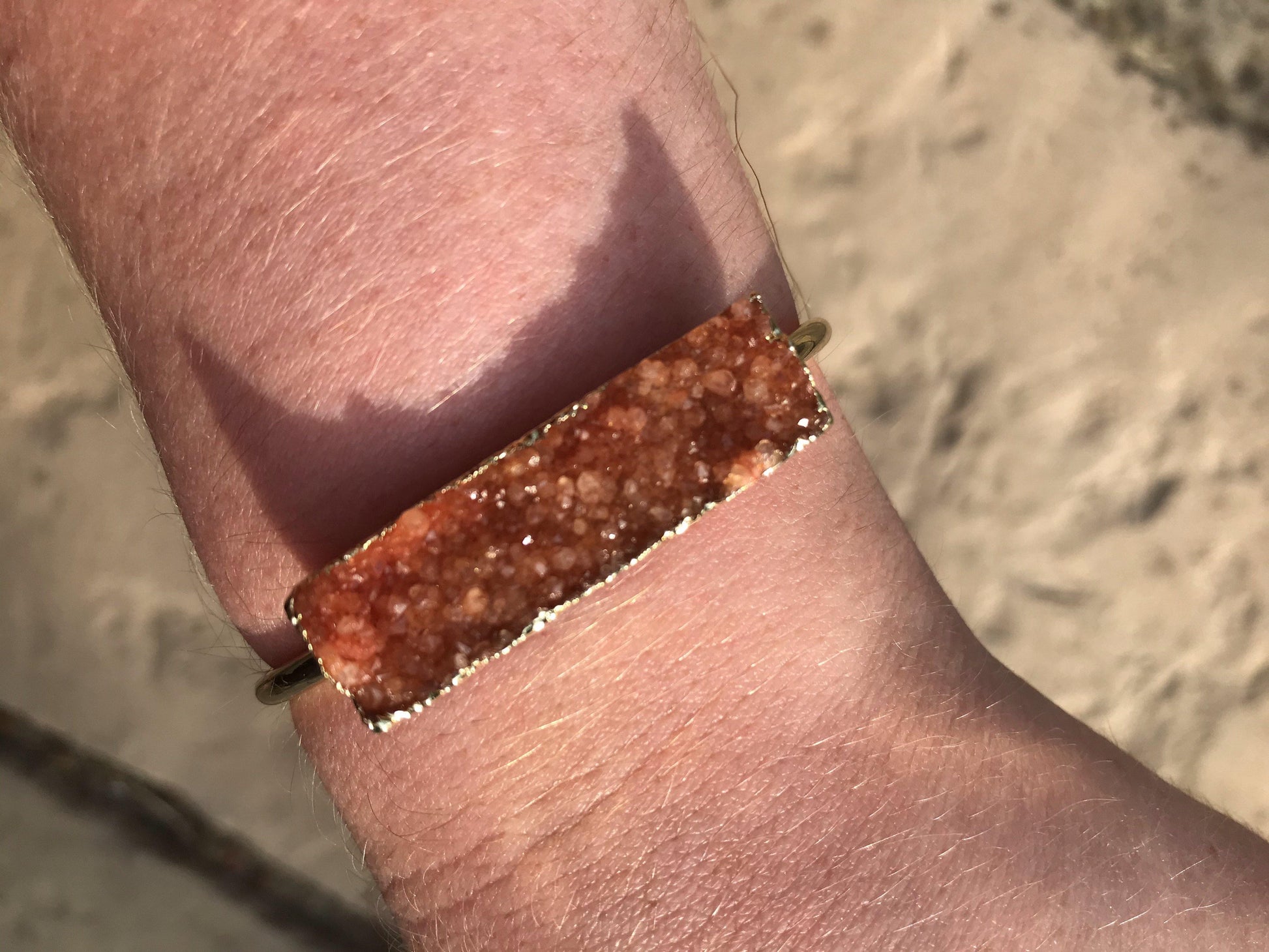 Natural stone druzy gold-tone boho bracelet//cuff//bangleBracelet