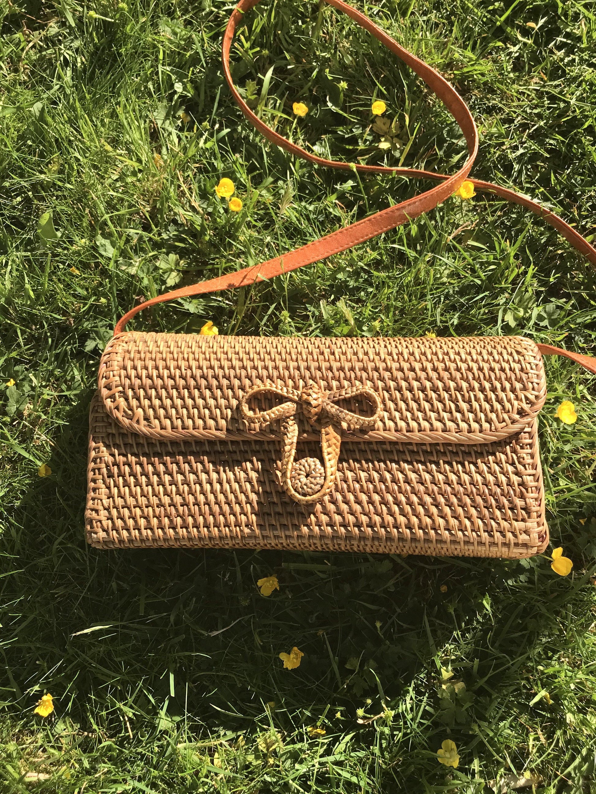 Box-style rattan boho cross-body woven bagBAG