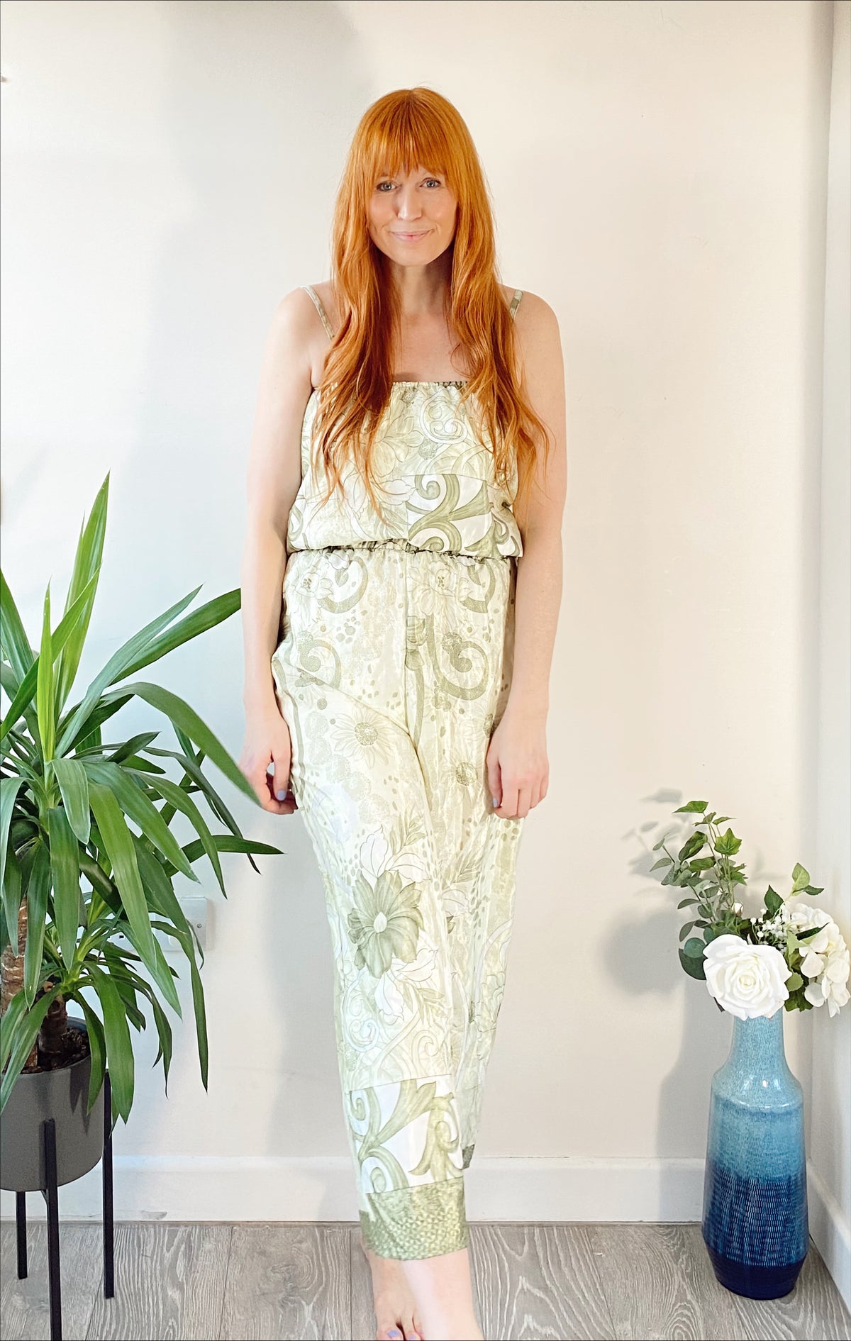Layla light-green printed silk jumpsuit free-size UK 8-14DRESSES
