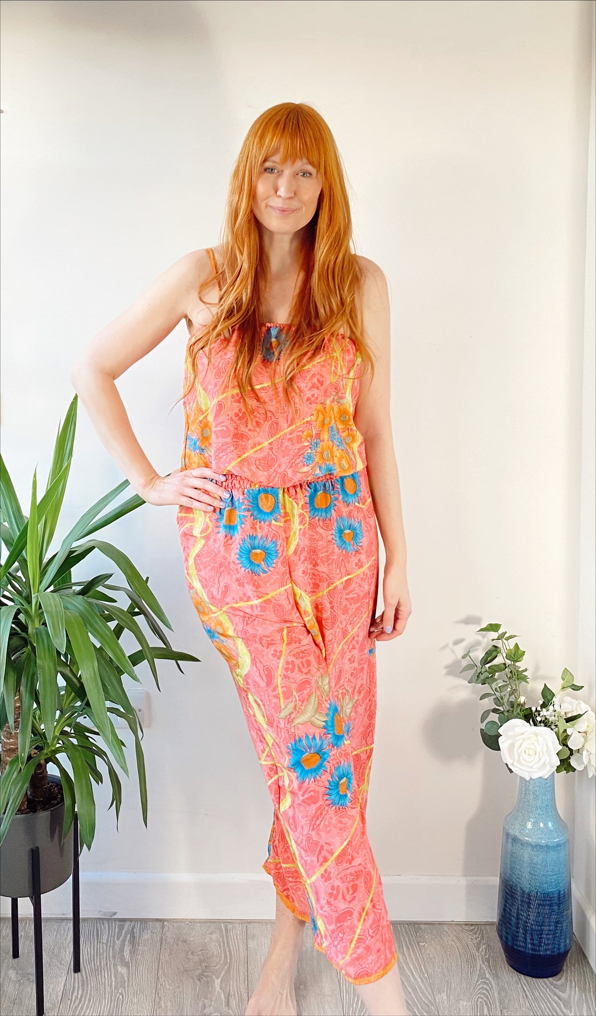 Layla pink floral-print silk jumpsuit free-size UK 8-14DRESSES