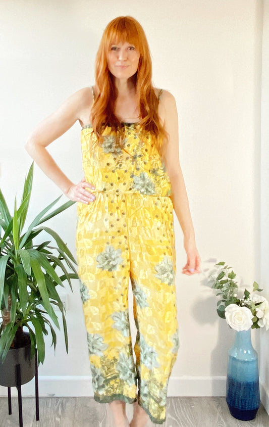 Layla yellow floral-print silk jumpsuit free-size UK 8-14DRESSES