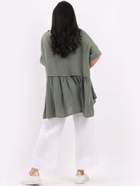 Smock lagenlook khaki boho cotton top free size UK 8-16DRESSES
