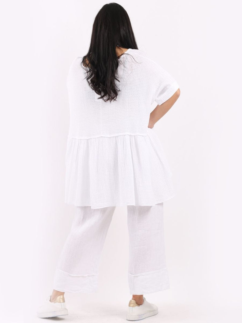 Smock lagenlook white boho cotton top free size UK 8-16DRESSES